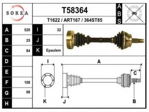 EAI T58364 kardaninis velenas 
 Ratų pavara -> Kardaninis velenas
46307654, 71783011