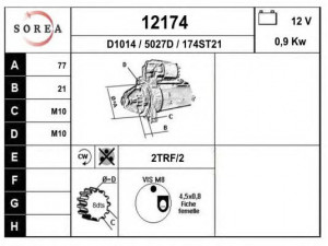 EAI 12174 starteris 
 Elektros įranga -> Starterio sistema -> Starteris
M0T32571, 361002B020, 361002B200