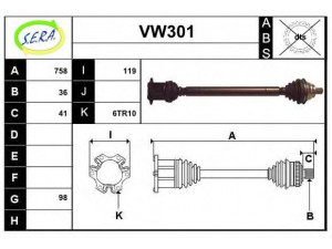 SERA VW301 kardaninis velenas 
 Ratų pavara -> Kardaninis velenas
1K0407272ER, 1K0407272QE, 1K0407454HX