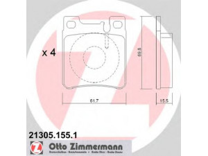 ZIMMERMANN 21305.155.1 stabdžių trinkelių rinkinys, diskinis stabdys 
 Techninės priežiūros dalys -> Papildomas remontas
51143683AA, 002 420 0520, 002 420 1620