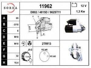 EAI 11962 starteris 
 Elektros įranga -> Starterio sistema -> Starteris
M0T91581, 8200227092