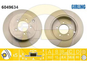 GIRLING 6049634 stabdžių diskas 
 Stabdžių sistema -> Diskinis stabdys -> Stabdžių diskas
1611500480, 424961, 424962, 4249F4