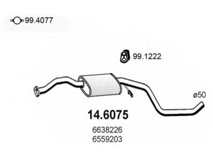 ASSO 14.6075 vidurinis duslintuvas 
 Išmetimo sistema -> Duslintuvas
1019416, 1495891, 6559203, 6638226
