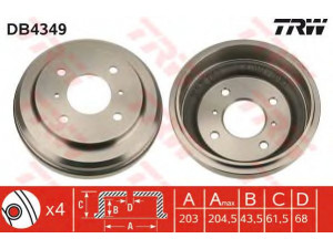 TRW DB4349 stabdžių būgnas 
 Stabdžių sistema -> Būgninis stabdys -> Stabdžių būgnas
432064M000, 432066N000