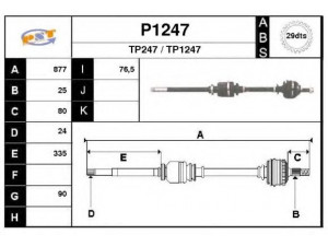 SNRA P1247 kardaninis velenas 
 Ratų pavara -> Kardaninis velenas
327377, 3273E6, 3273G8, 3273L1