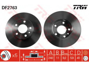 TRW DF2763 stabdžių diskas 
 Dviratė transporto priemonės -> Stabdžių sistema -> Stabdžių diskai / priedai
0000060551076, 0060651437, 60551437