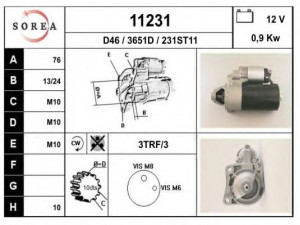 EAI 11231 starteris 
 Elektros įranga -> Starterio sistema -> Starteris
86AB11000CA, 86AB11000JA, 89FB11000BA