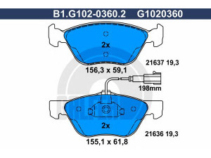 GALFER B1.G102-0360.2 stabdžių trinkelių rinkinys, diskinis stabdys 
 Techninės priežiūros dalys -> Papildomas remontas
71713143, 71753044, 77362202, 77362222