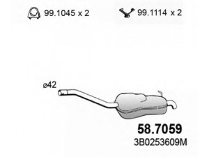 ASSO 58.7059 galinis duslintuvas 
 Išmetimo sistema -> Duslintuvas
3B0253609AP, 3B0253609M