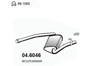 ASSO 04.6046 vidurinis duslintuvas 
 Išmetimo sistema -> Duslintuvas
8E0253409AR, 8E0253409BH