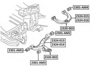 ASVA 2301-AM3 valdymo svirties/išilginių svirčių įvorė 
 Ašies montavimas/vairavimo mechanizmas/ratai -> Valdymo svirtis/pasukamosios svirties sujungimas -> Montavimas/sutvirtinimas
2H0412333A, 2H0407152A, 2H0407151A