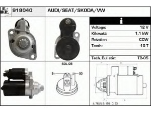 EDR 918040 starteris 
 Elektros įranga -> Starterio sistema -> Starteris
02A911023L, 02A911023LX, 02T911023L