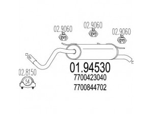 MTS 01.94530 galinis duslintuvas 
 Išmetimo sistema -> Duslintuvas
7700423040, 7700844697, 7700844699