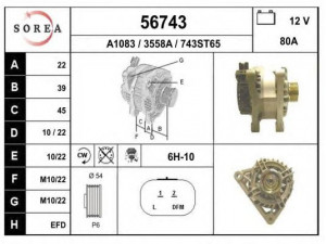 EAI 56743 kintamosios srovės generatorius 
 Elektros įranga -> Kint. sr. generatorius/dalys -> Kintamosios srovės generatorius
A5TA6391, A5TA6391A, A5TA6392, A5TA6392C