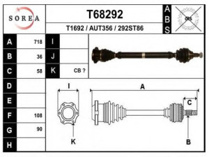 EAI T68292 kardaninis velenas 
 Ratų pavara -> Kardaninis velenas
8Z0407272AC, 8Z0407272AN, 8Z0407452AX