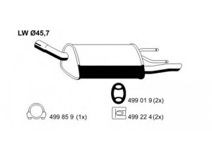 ERNST 011044 galinis duslintuvas 
 Išmetimo sistema -> Duslintuvas
58 52 045, 90572447