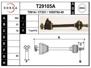 EAI T29105A kardaninis velenas 
 Ratų pavara -> Kardaninis velenas
32722K, 3272T7