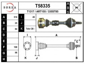 EAI T58335 kardaninis velenas 
 Ratų pavara -> Kardaninis velenas
46307345, 932AB.6AA.E, 71720909