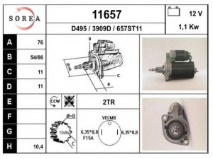 EAI 11657 starteris 
 Elektros įranga -> Starterio sistema -> Starteris
02A911023A, 02A911023E