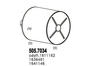 ASSO 505.7034 vidurinis / galinis duslintuvas 
 Išmetimo sistema -> Duslintuvas
1611162, 1636461, 1641146, 1675732