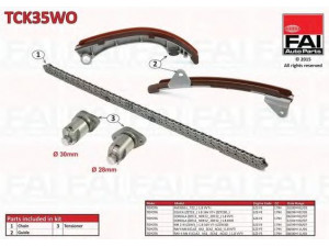FAI AutoParts TCK35WO pavaros grandinės komplektas 
 Variklis -> Variklio uždegimo laiko reguliavimo kontrolė -> Sinchronizavimo grandinė/įtempiklis/kreiptuvas -> Pavaros grandinės komplektas
13506-0D020, 13506-22030