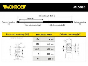 MONROE ML5010 dujinė spyruoklė, bagažinė 
 Priedai -> Bagažinė/pakrovimo skyrius
75521825, 7552182580, 39401990