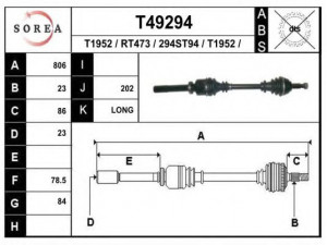 EAI T49294 kardaninis velenas 
 Ratų pavara -> Kardaninis velenas
8200267041