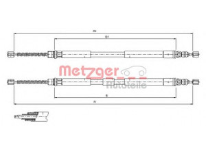 METZGER 11.6796 trosas, stovėjimo stabdys 
 Stabdžių sistema -> Valdymo svirtys/trosai
6025 313 181, 6025 313 182, 6025 370 468