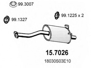 ASSO 15.7026 galinis duslintuvas 
 Išmetimo sistema -> Duslintuvas
18030S03E10, 18030SR3A70, 18030SR3J40