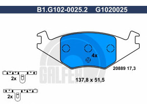 GALFER B1.G102-0025.2 stabdžių trinkelių rinkinys, diskinis stabdys 
 Techninės priežiūros dalys -> Papildomas remontas
191 698 151 F, 191 698 151, 191 698 151 A