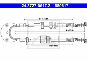 ATE 24.3727-0617.2 trosas, stovėjimo stabdys 
 Stabdžių sistema -> Valdymo svirtys/trosai
6139621, 6159054, 6163735, 6169520
