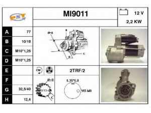SNRA MI9011 starteris 
 Elektros įranga -> Starterio sistema -> Starteris
M2T60185, M2T61171, M2T63171, MD121581