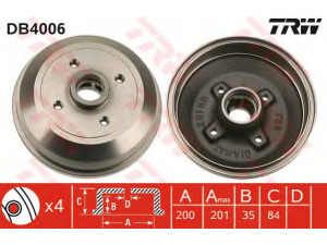 TRW DB4006 stabdžių būgnas 
 Stabdžių sistema -> Būgninis stabdys -> Stabdžių būgnas
418117, 90007526, 90135504, 90007526
