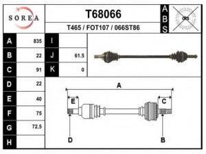 EAI T68066 kardaninis velenas 
 Ratų pavara -> Kardaninis velenas
5018749, 87FX3219AA