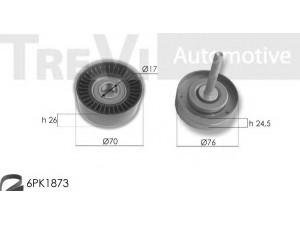 TREVI AUTOMOTIVE KA1093F skriemulių komplektas, V formos rumbuotas diržas 
 Diržinė pavara -> V formos rumbuotas diržas/komplektas -> Cilindrų komplektas