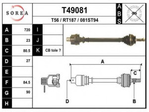 EAI T49081 kardaninis velenas 
 Ratų pavara -> Kardaninis velenas
7700716336, 7700743946, 7700772665