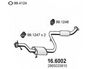 ASSO 16.6002 vidurinis duslintuvas 
 Išmetimo sistema -> Duslintuvas
2865033070, 2865033810, 2865033831
