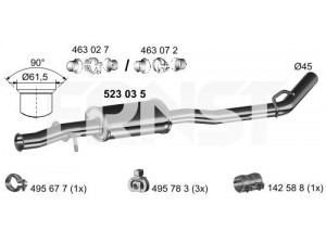 ERNST 523035 vidurinis duslintuvas 
 Išmetimo sistema -> Duslintuvas
82 00 062 532, 82 00 064 171, 82 00 261 263