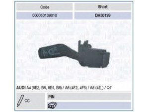 MAGNETI MARELLI 000050139010 vairo kolonėlės jungiklis 
 Vidaus įranga -> Rankinės/kojinės svirties sistema
4E0 953 521, 4E0953521