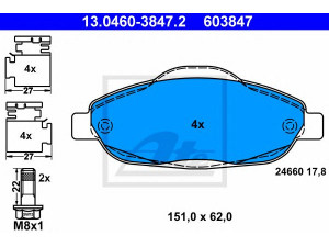 ATE 13.0460-3847.2 stabdžių trinkelių rinkinys, diskinis stabdys 
 Techninės priežiūros dalys -> Papildomas remontas
4253 93, 4254 26