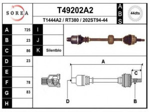 EAI T49202A2 kardaninis velenas 
 Ratų pavara -> Kardaninis velenas
8200236116, 8200622835, 8200626032
