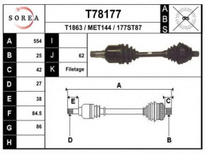 EAI T78177 kardaninis velenas 
 Ratų pavara -> Kardaninis velenas
1693602972, 1693608372