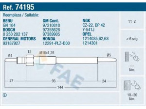 FAE 74195 kaitinimo žvakė 
 Kibirkšties / kaitinamasis uždegimas -> Kaitinimo kaištis
12291-PLZ-D00, 8-97210-818-2, 8-97389-905-0