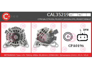 CASCO CAL35219AS kintamosios srovės generatorius 
 Elektros įranga -> Kint. sr. generatorius/dalys -> Kintamosios srovės generatorius
9644904680, A005TA6292, A005TA6292C