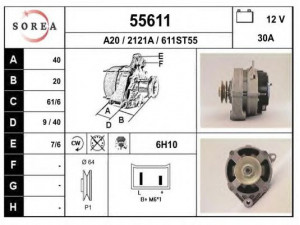 EAI 55611 kintamosios srovės generatorius 
 Elektros įranga -> Kint. sr. generatorius/dalys -> Kintamosios srovės generatorius
57051A, 95493464, 95493600, 95496559