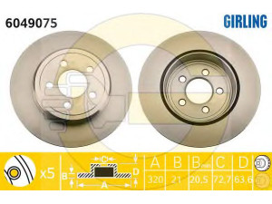 GIRLING 6049075 stabdžių diskas 
 Stabdžių sistema -> Diskinis stabdys -> Stabdžių diskas
00K04779209AA, 4779209AB, 4779209AC