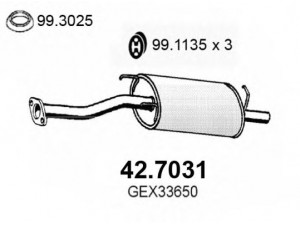 ASSO 42.7031 galinis duslintuvas 
 Išmetimo sistema -> Duslintuvas
GEX33615, GEX33650, GEX33688, WCG102280