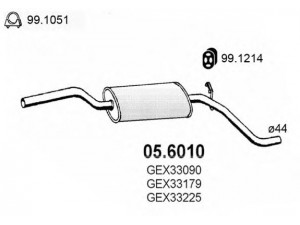 ASSO 05.6010 vidurinis duslintuvas 
 Išmetimo sistema -> Duslintuvas
GEX33090, GEX33179, GEX33225