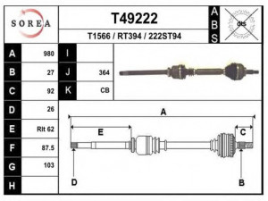 EAI T49222 kardaninis velenas 
 Ratų pavara -> Kardaninis velenas
7711134776, 8200079916, 8200387548