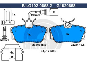 GALFER B1.G102-0658.2 stabdžių trinkelių rinkinys, diskinis stabdys 
 Techninės priežiūros dalys -> Papildomas remontas
701 698 451, 7D0 698 451, 7D0 698 451 A